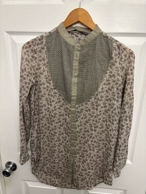 Zara Brown & Cream Floral Printed Button-Down Cottagecore Prairie Shirt, Sz S